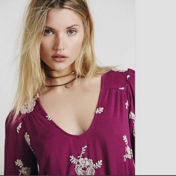 FREE PEOPLE Embroidered Austin Emma Boho Mini Dress Pink Sz L Boho Cowgirl Glam - Picture 3 of 15